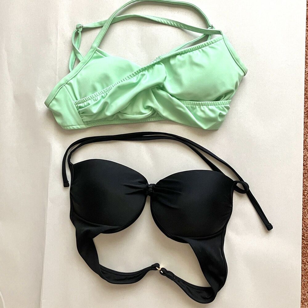 Swimsuit Bikini Tops B/Med Bundle Of 2 Black & Green Summer Vaca Resort Cruise